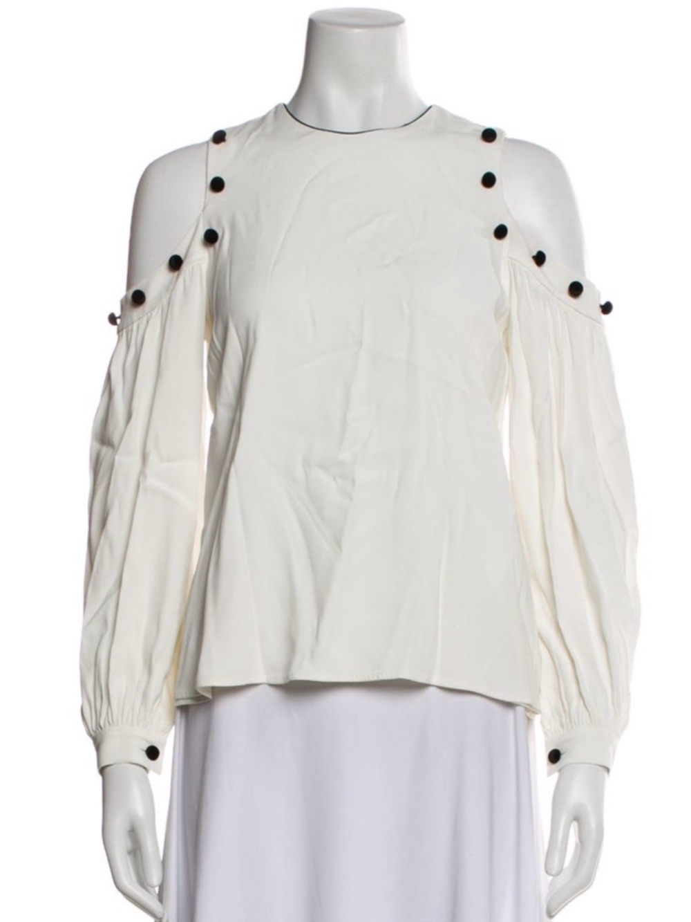 Alexis Cream Cold-Shoulder Blouse with Black Button Trim